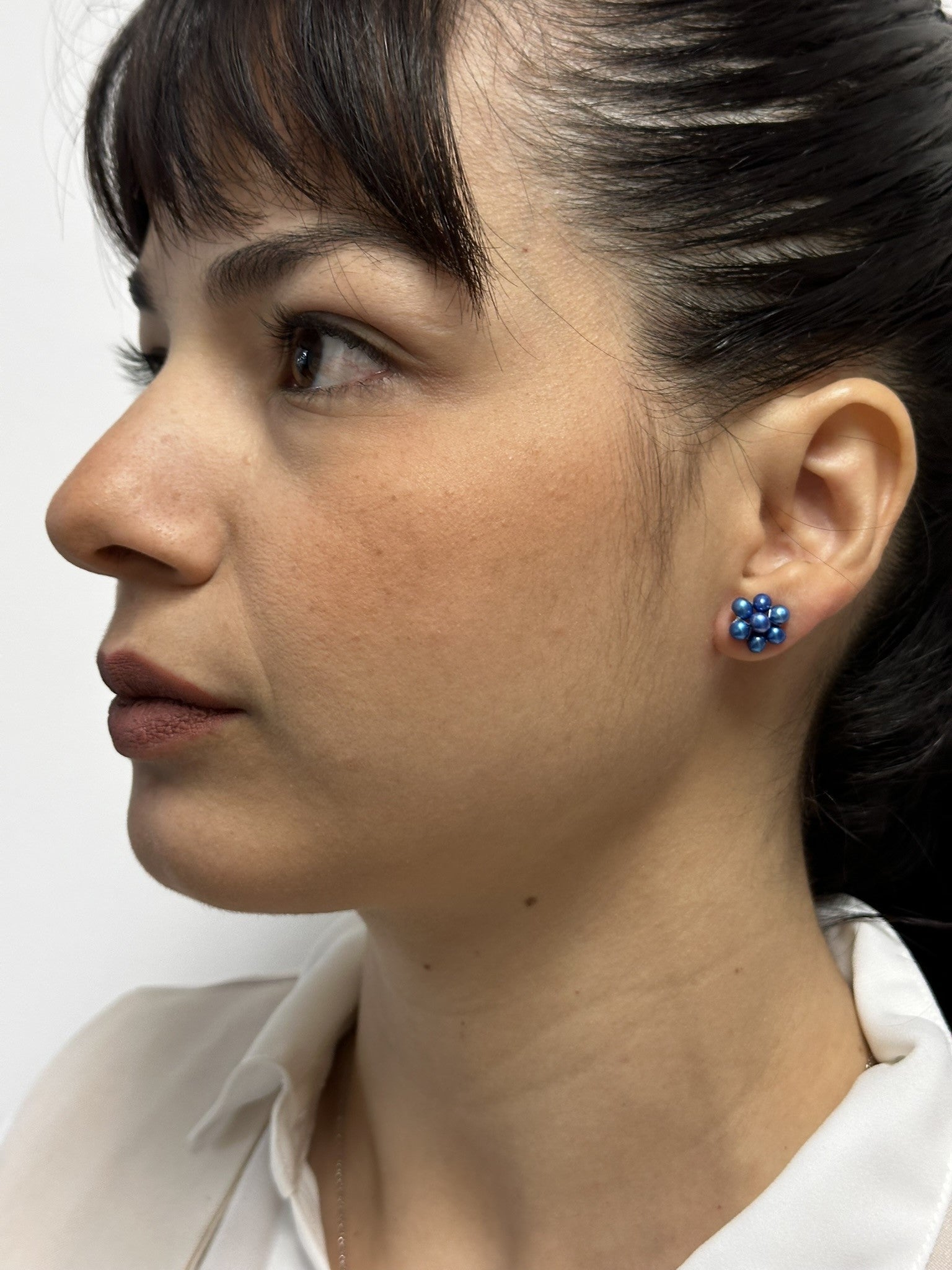 Aretes de perlas cultivadas Turquesa tejidas de 3.5mm en forma de Flor, Diámetro total 11.5mm