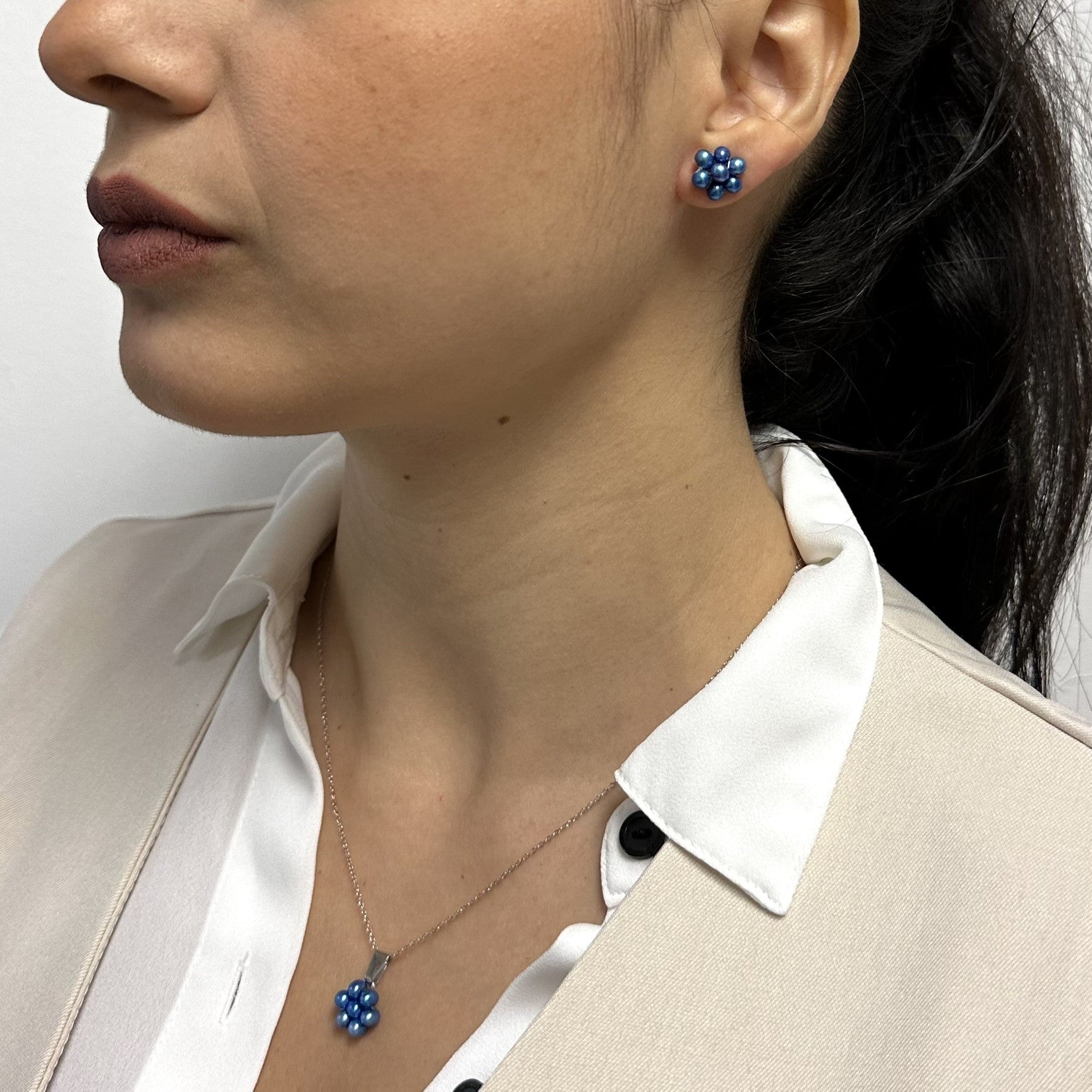 Aretes de perlas cultivadas Turquesa tejidas de 3.5mm en forma de Flor, Diámetro total 11.5mm