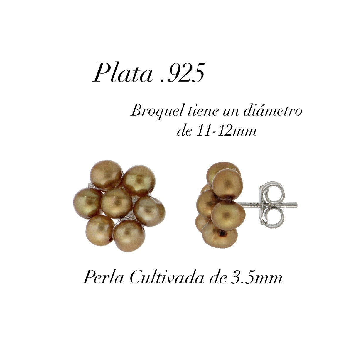 Aretes de perlas cultivadas Beige tejidas de 3.5mm en forma de Flor, Diámetro total 11.5mm