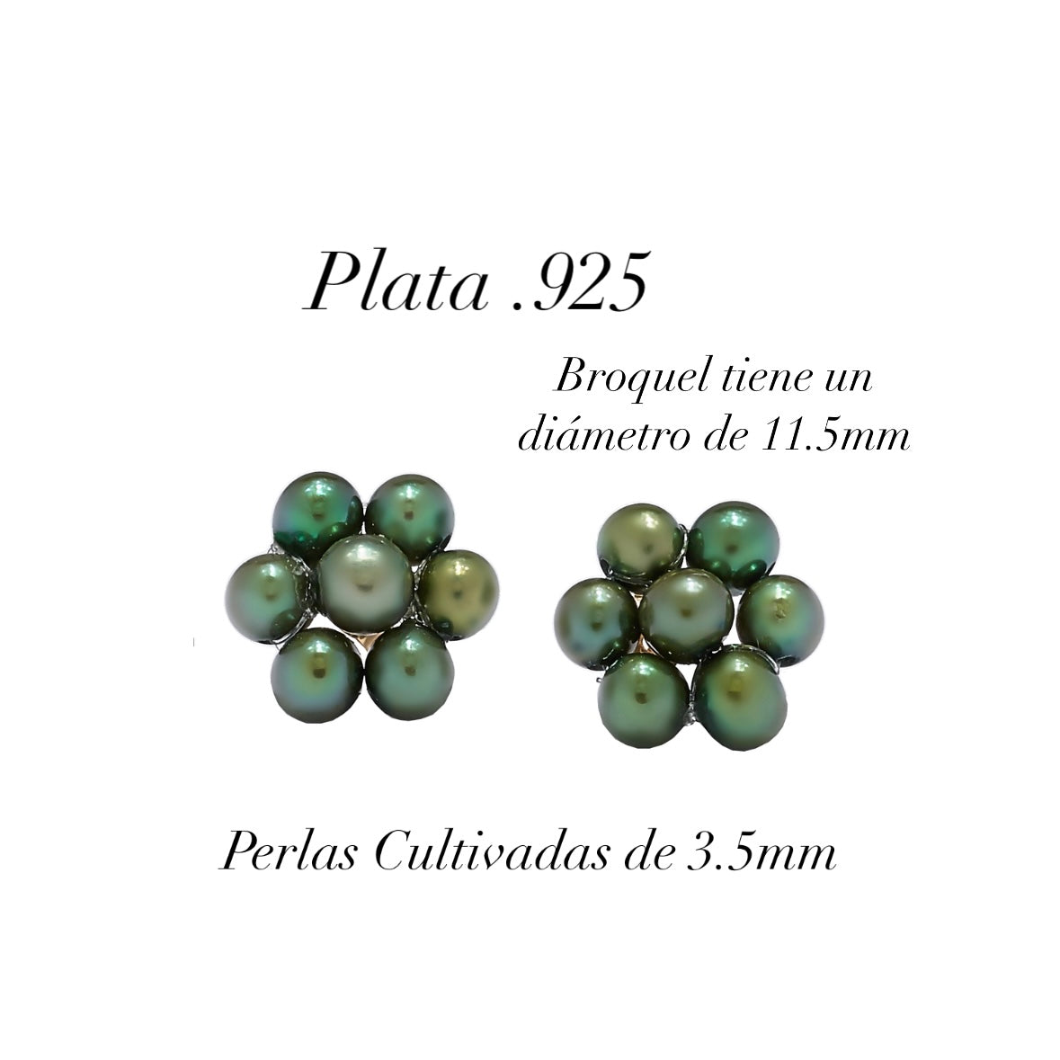 Aretes de perlas cultivadas Verde tejidas de 3.5mm en forma de Flor, Diámetro total 11.5mm