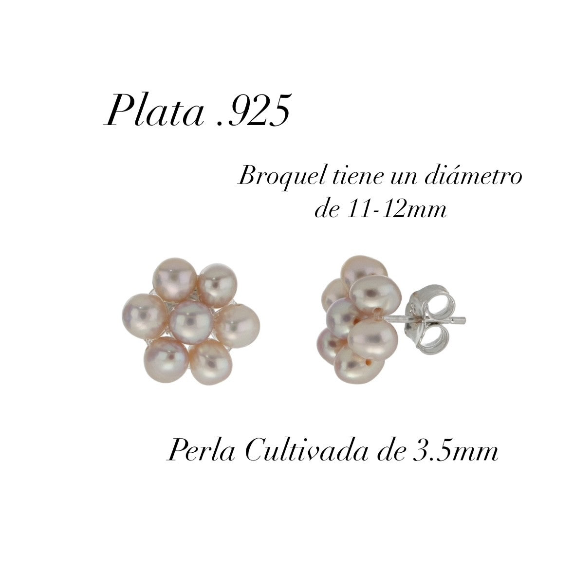 Aretes de perlas cultivadas Rosa tejidas de 3.5mm en forma de Flor, Diámetro total 11.5mm