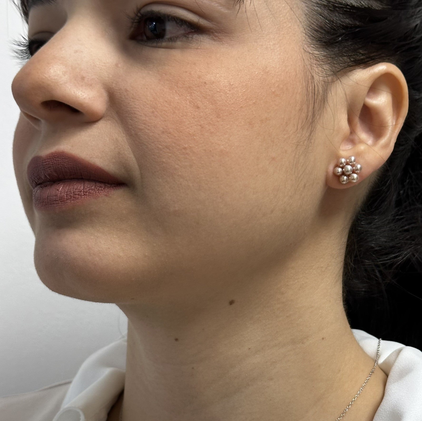 Aretes de perlas cultivadas Rosa tejidas de 3.5mm en forma de Flor, Diámetro total 11.5mm
