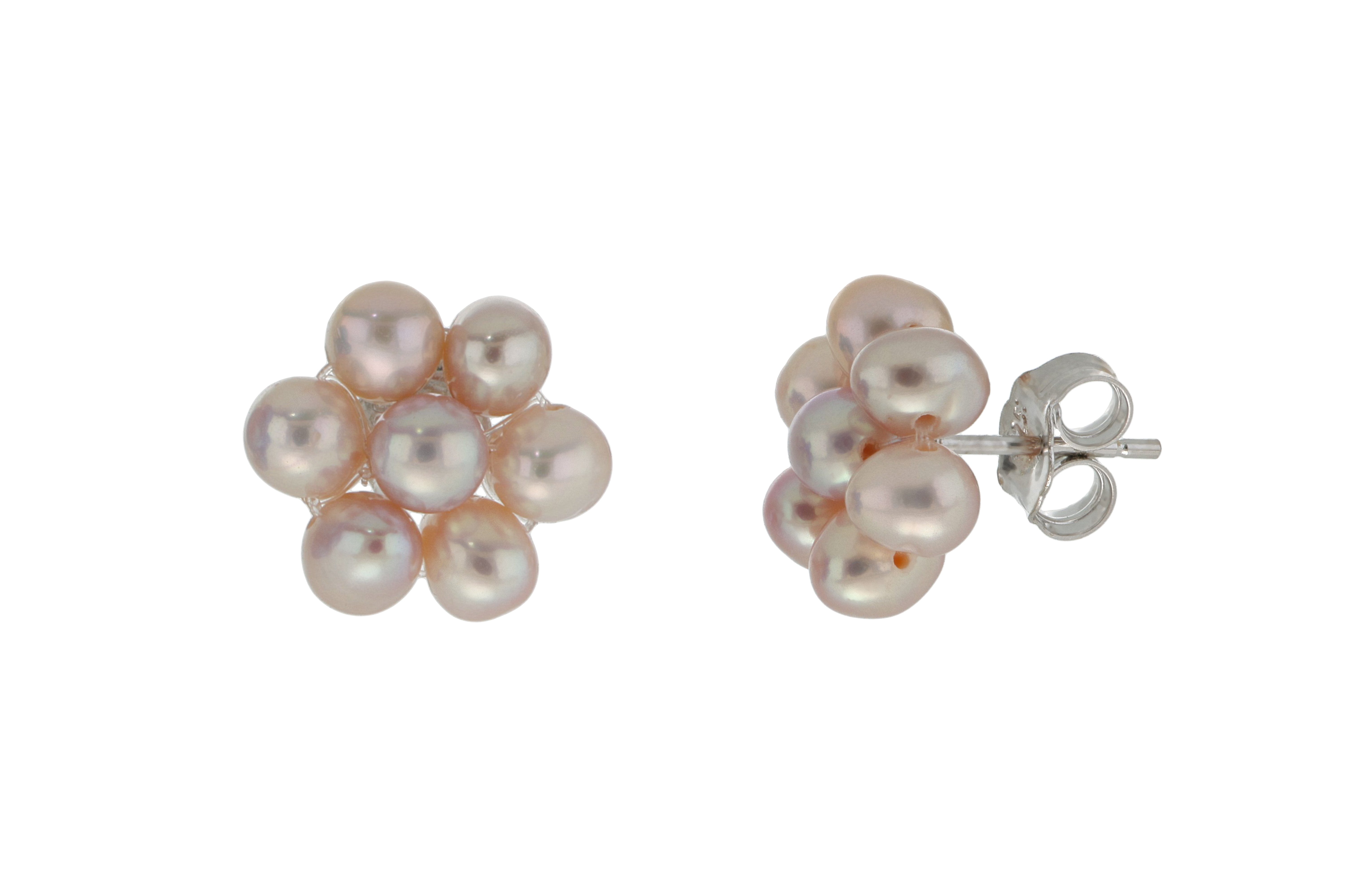 Aretes de perlas cultivadas Rosa tejidas de 3.5mm en forma de Flor, Diámetro total 11.5mm