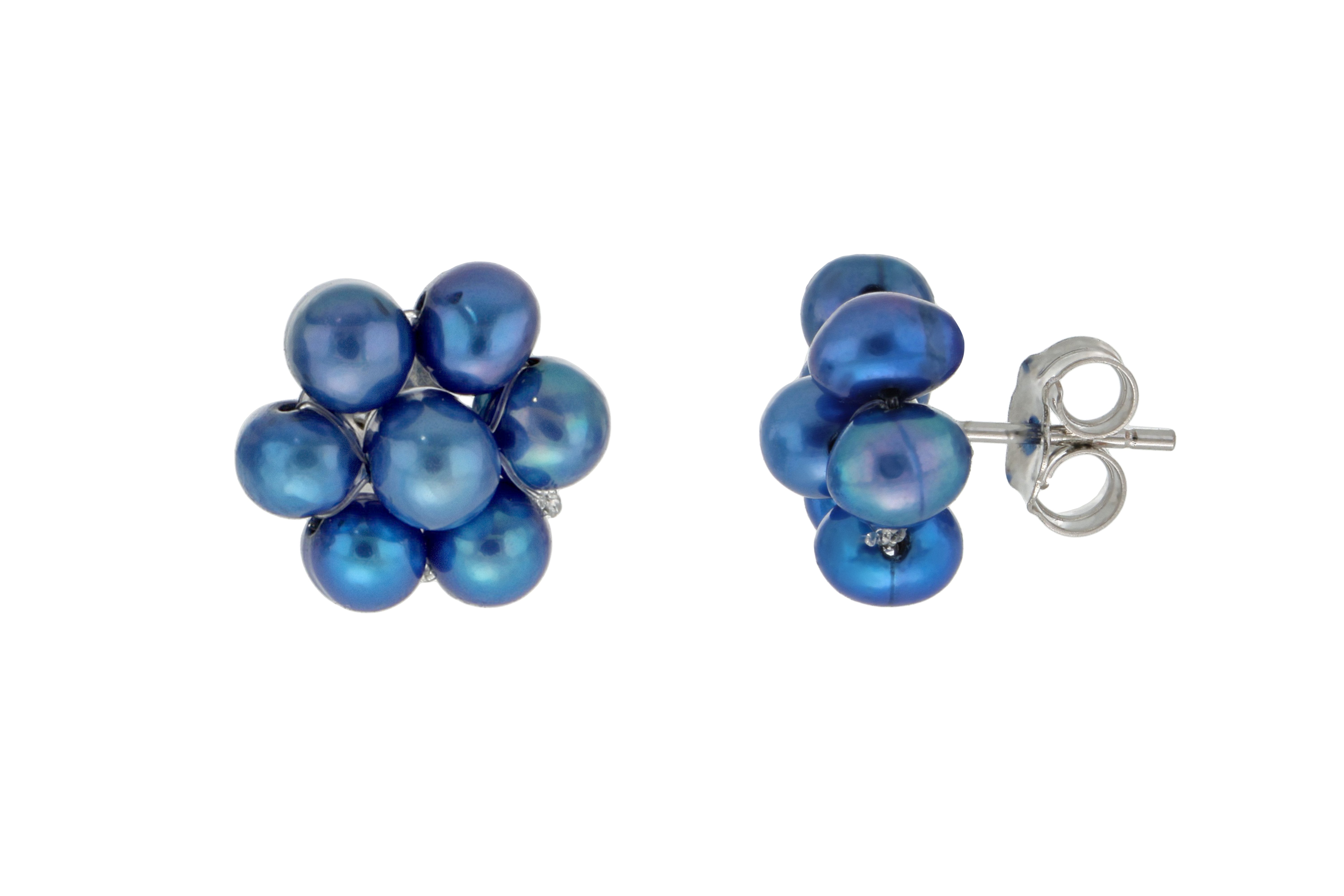 Aretes de perlas cultivadas Turquesa tejidas de 3.5mm en forma de Flor, Diámetro total 11.5mm