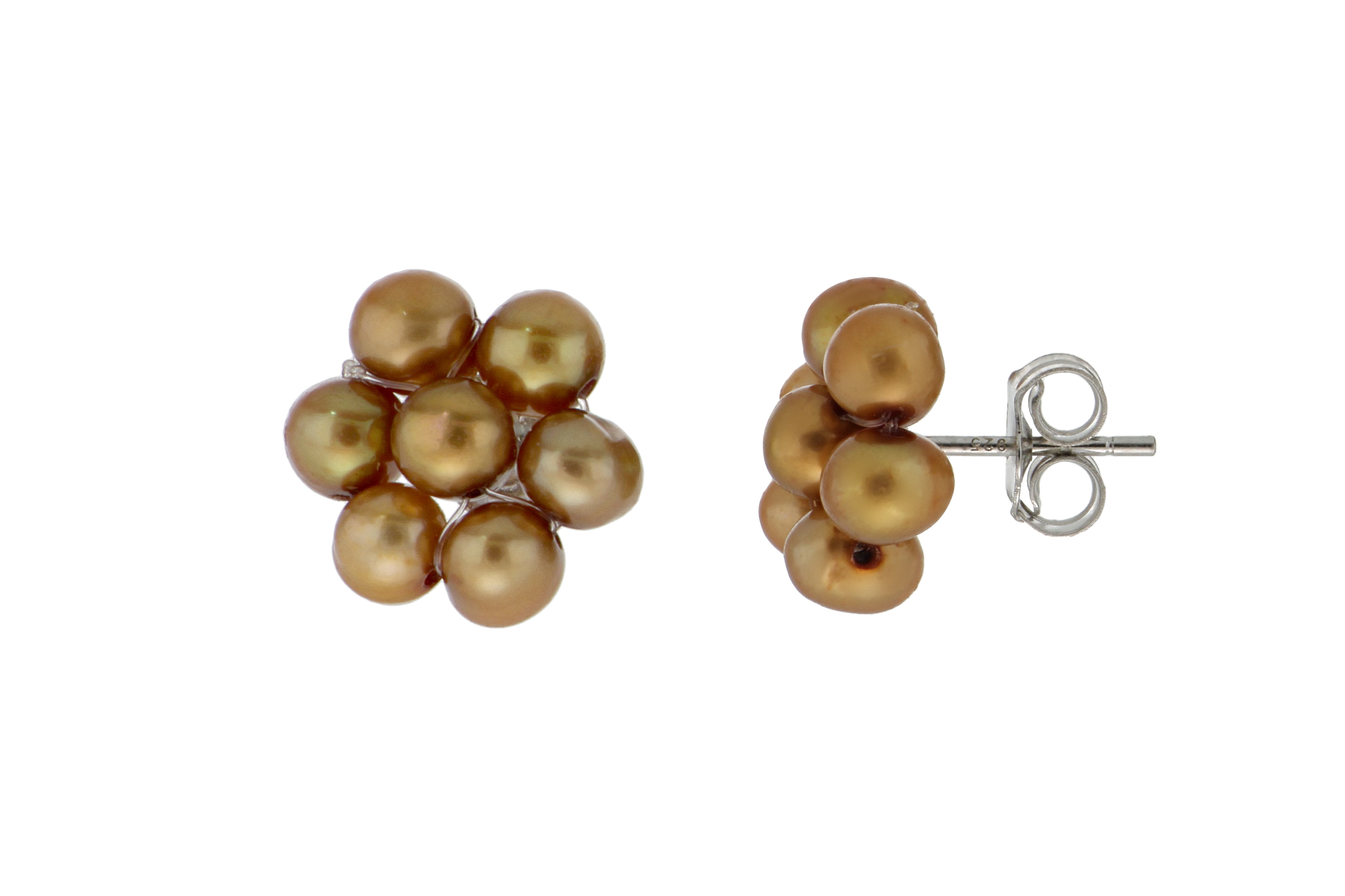 Aretes de perlas cultivadas Beige tejidas de 3.5mm en forma de Flor, Diámetro total 11.5mm