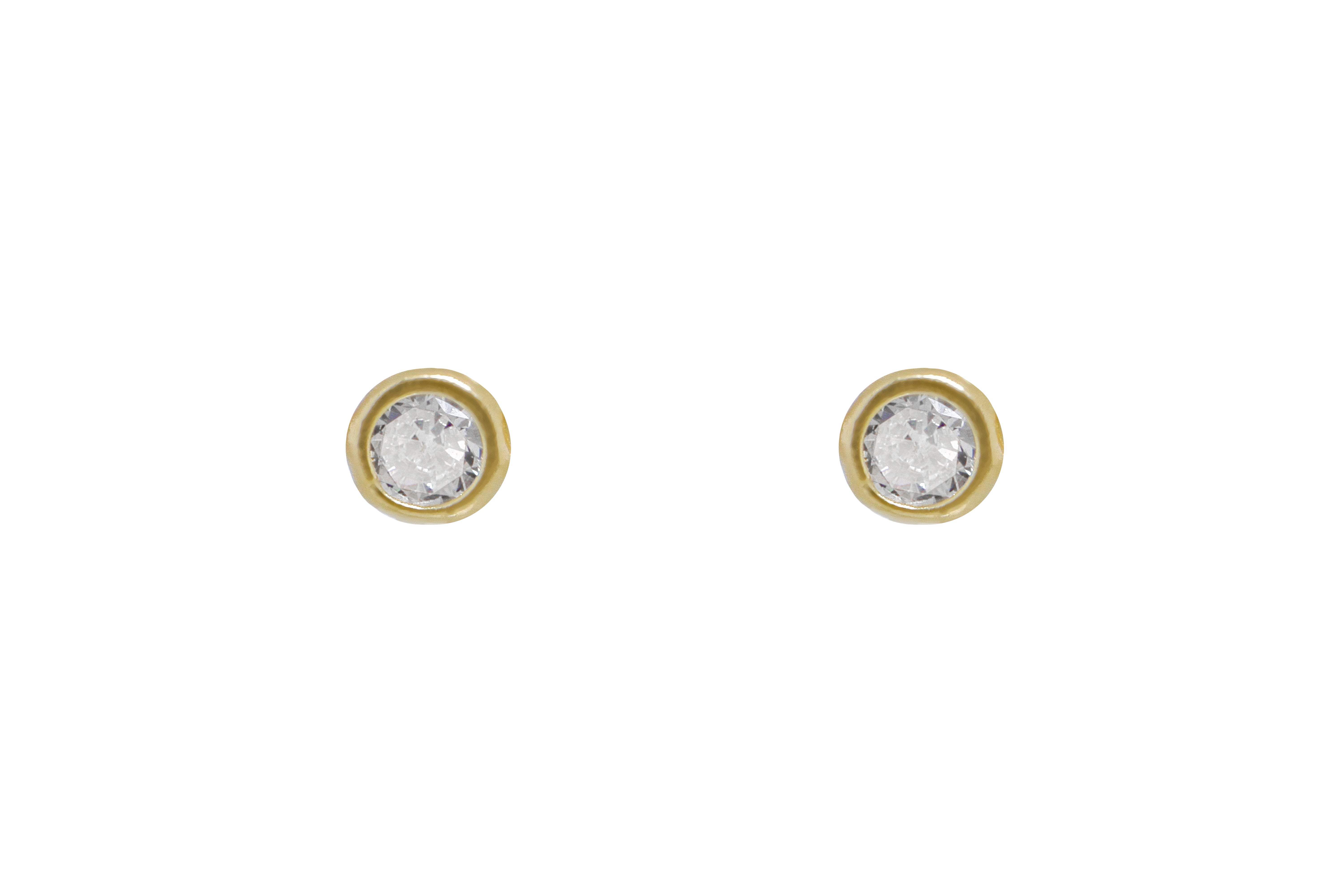 Aretes Broquel de Oro 10K – Cristal Redondo de 3mm con Bisel – Diseño Minimalista y Sofisticado
