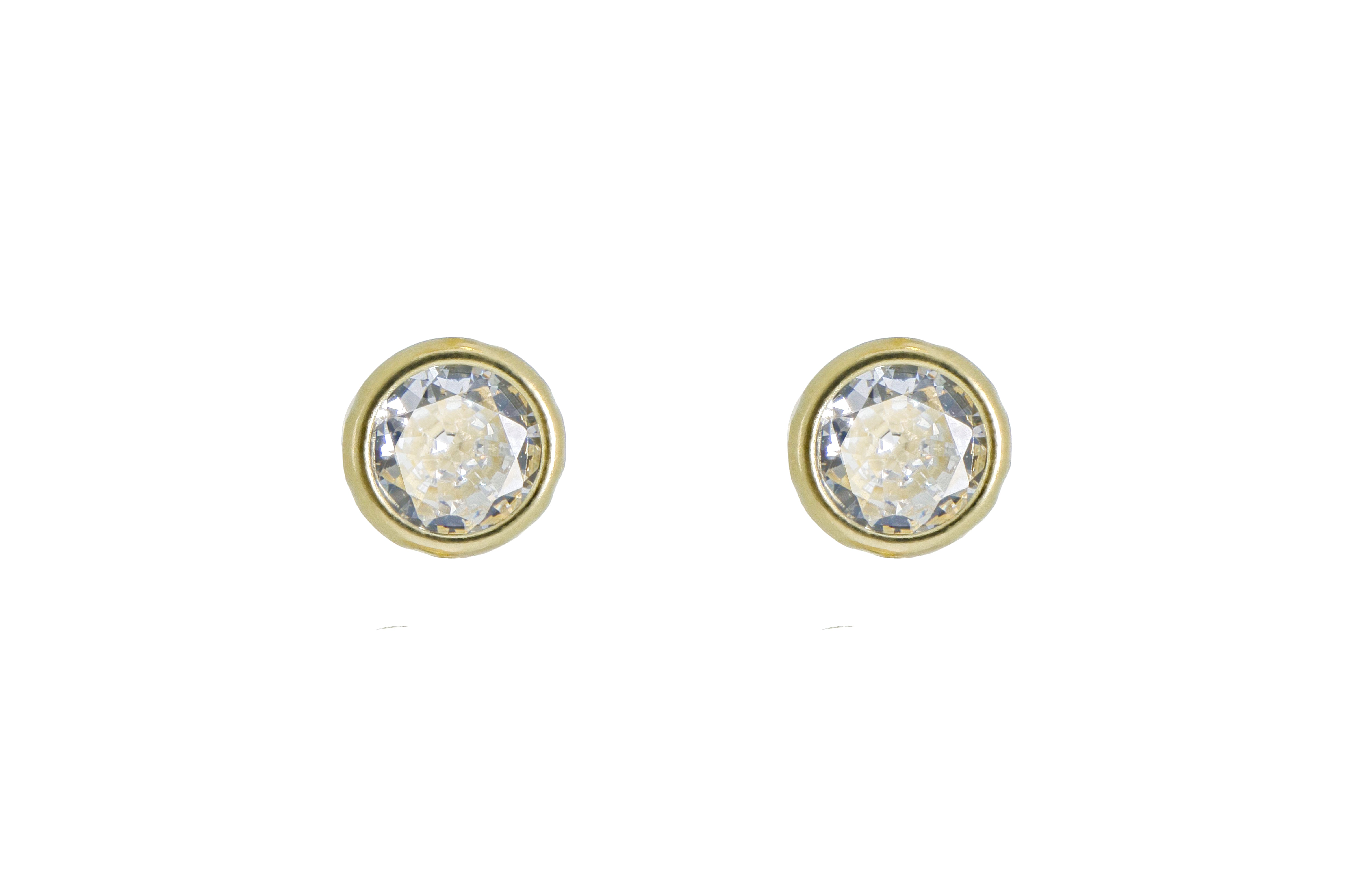 Aretes Broquel de Oro 10K - Cristal Redondo de 5mm Diseño Clásico con Bisel - Brillante Dulzura Romántica Artesanal