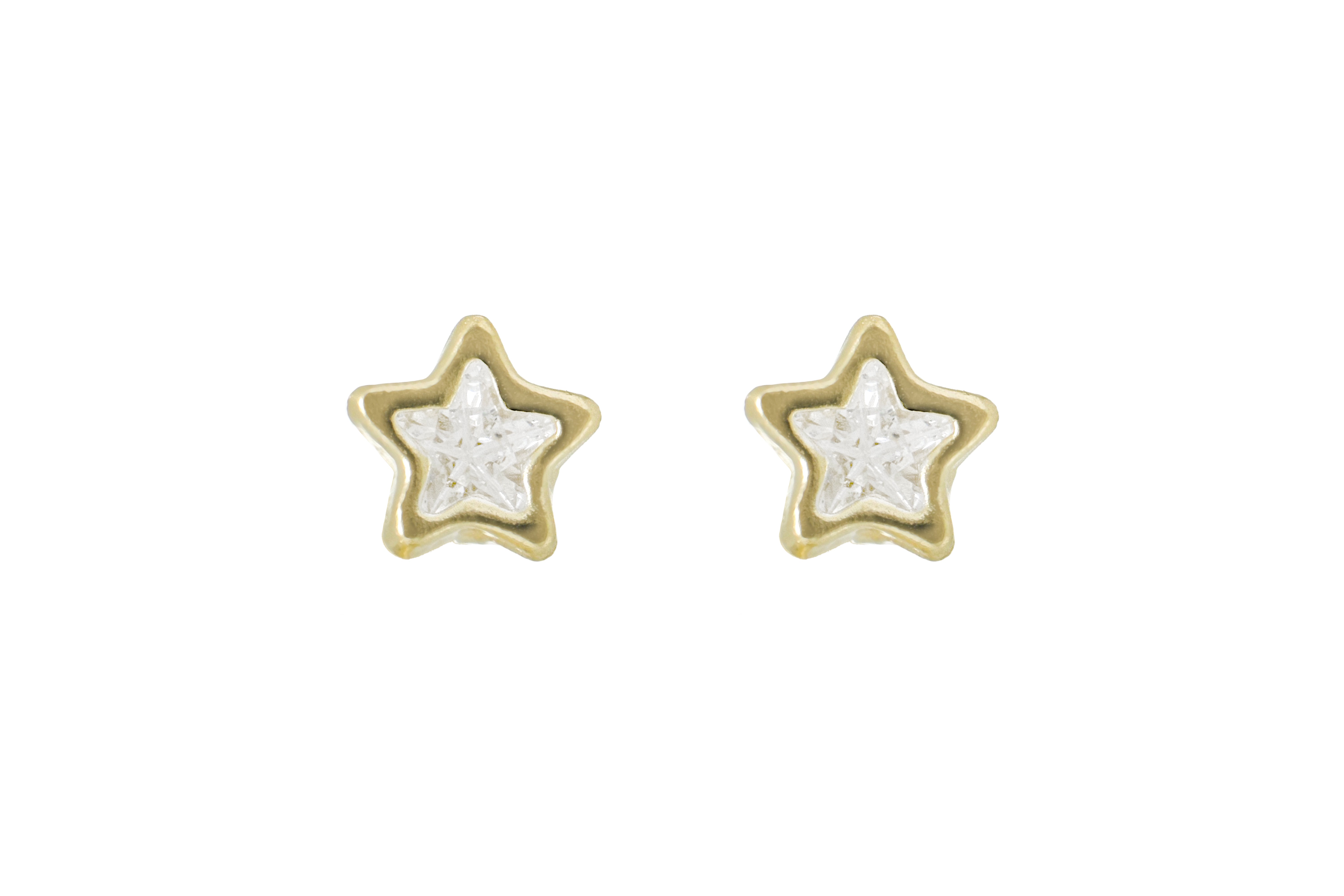 Aretes Broquel de Oro 10K – Cristal en forma de Estella con Bisel – Brillo Clásico y Sofisticado