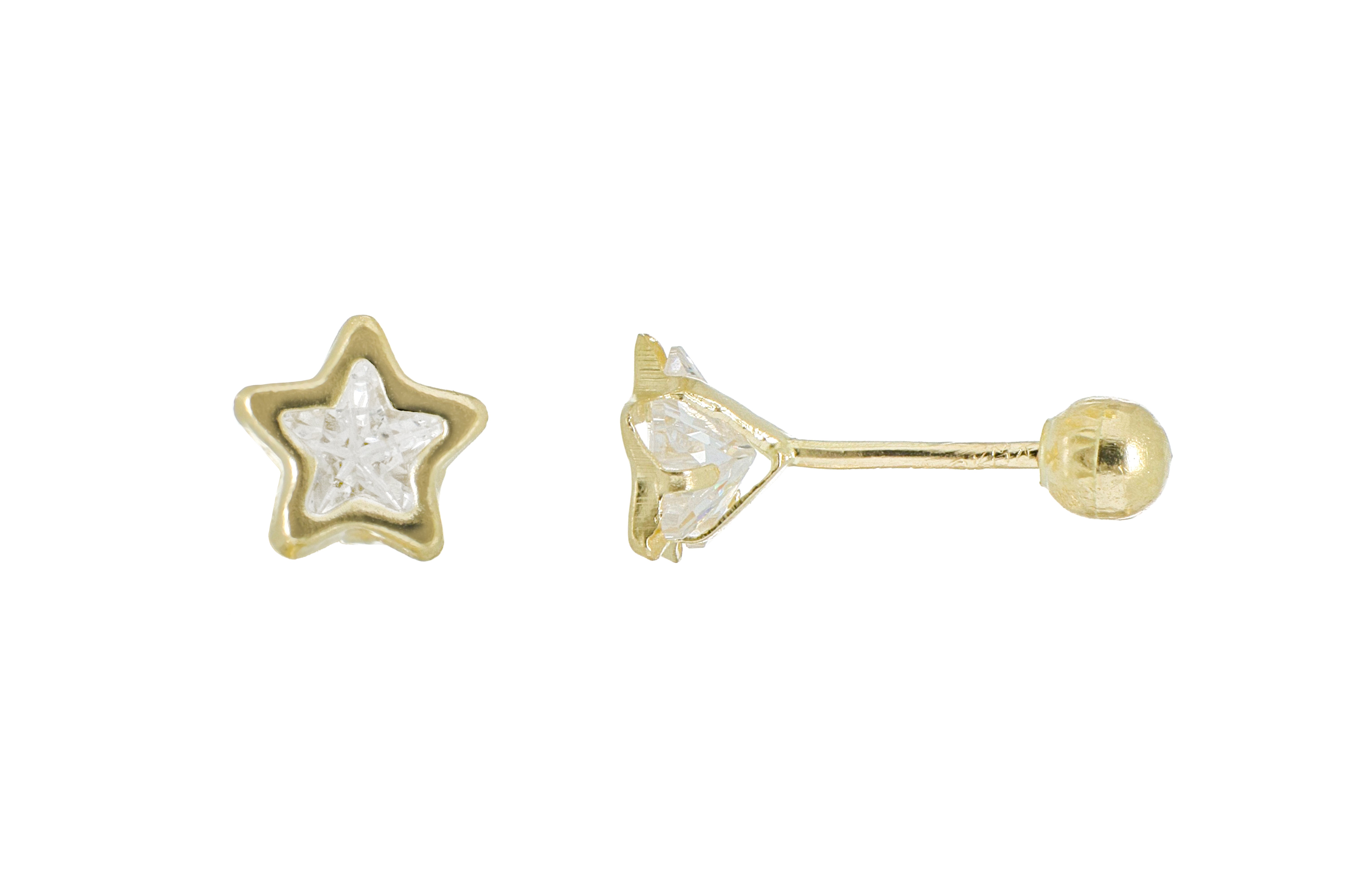 Aretes Broquel de Oro 10K – Cristal en forma de Estella con Bisel – Brillo Clásico y Sofisticado