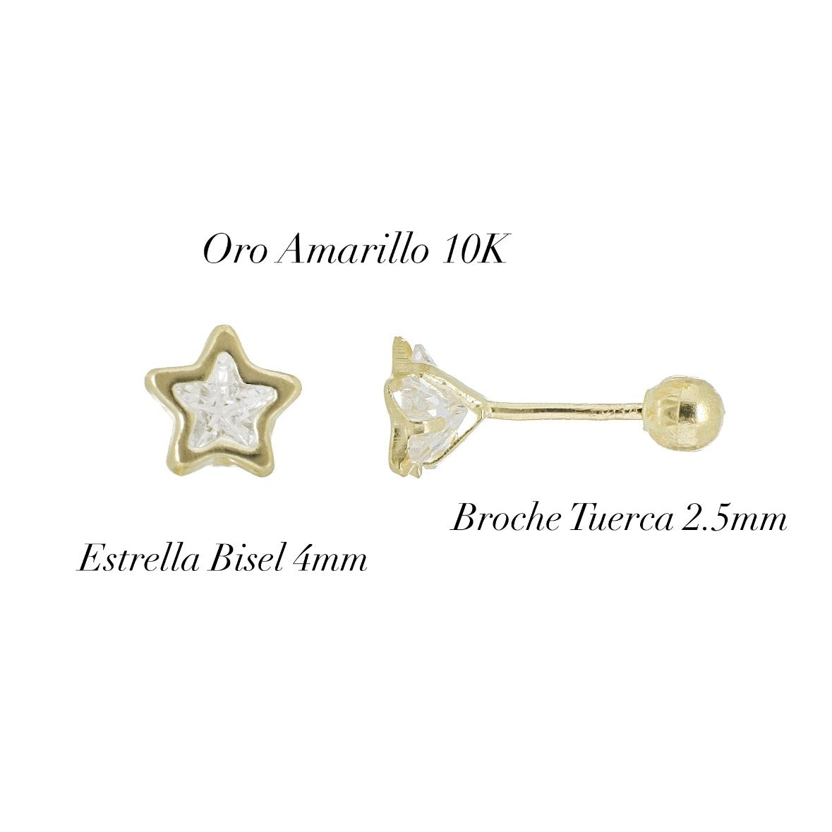 Aretes Broquel de Oro 10K – Cristal en forma de Estella con Bisel – Brillo Clásico y Sofisticado