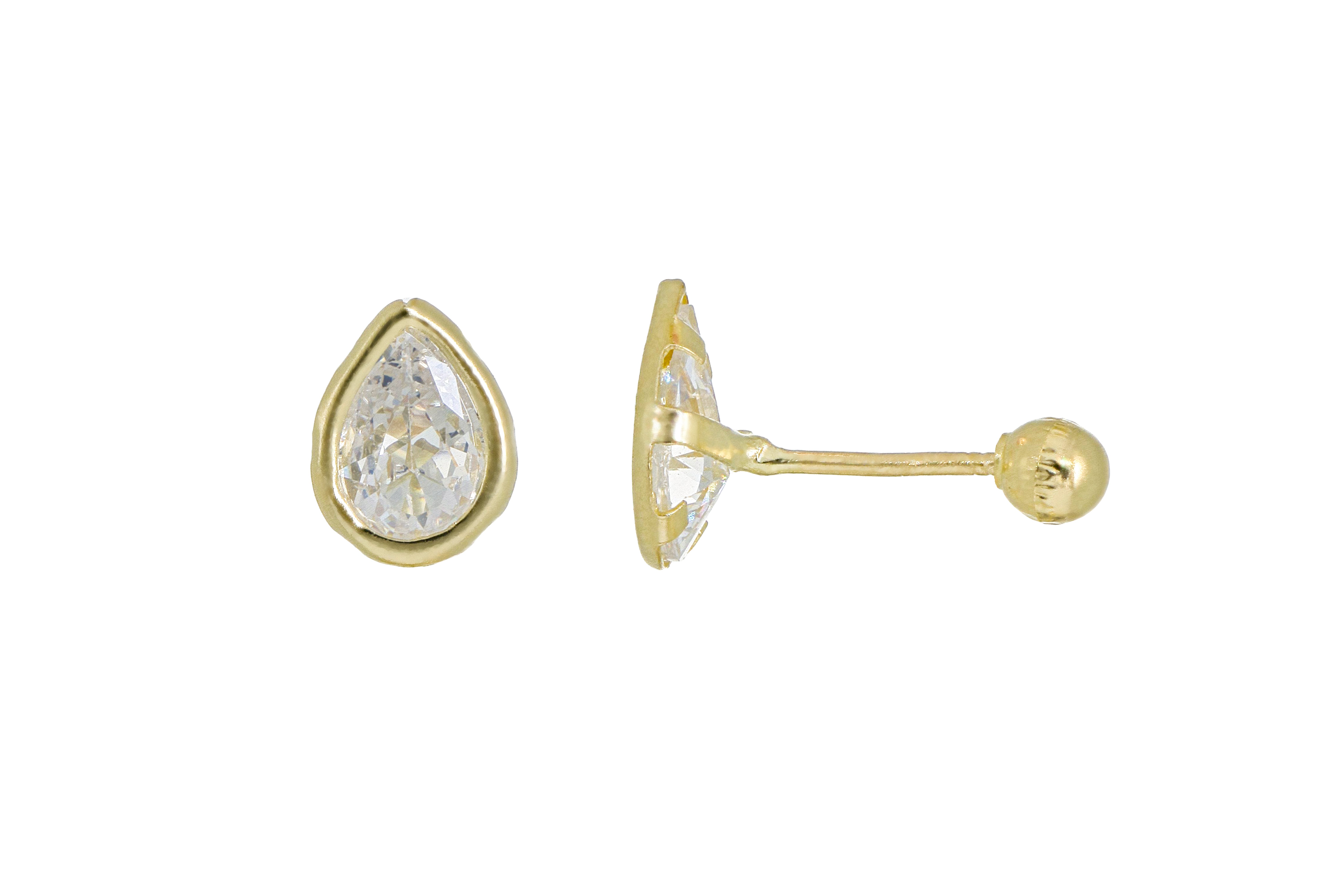 Aretes Broquel de Oro 10K – Gota de Cristal de 6x4mm con Bisel – Diseño Sofisticado y Romántico