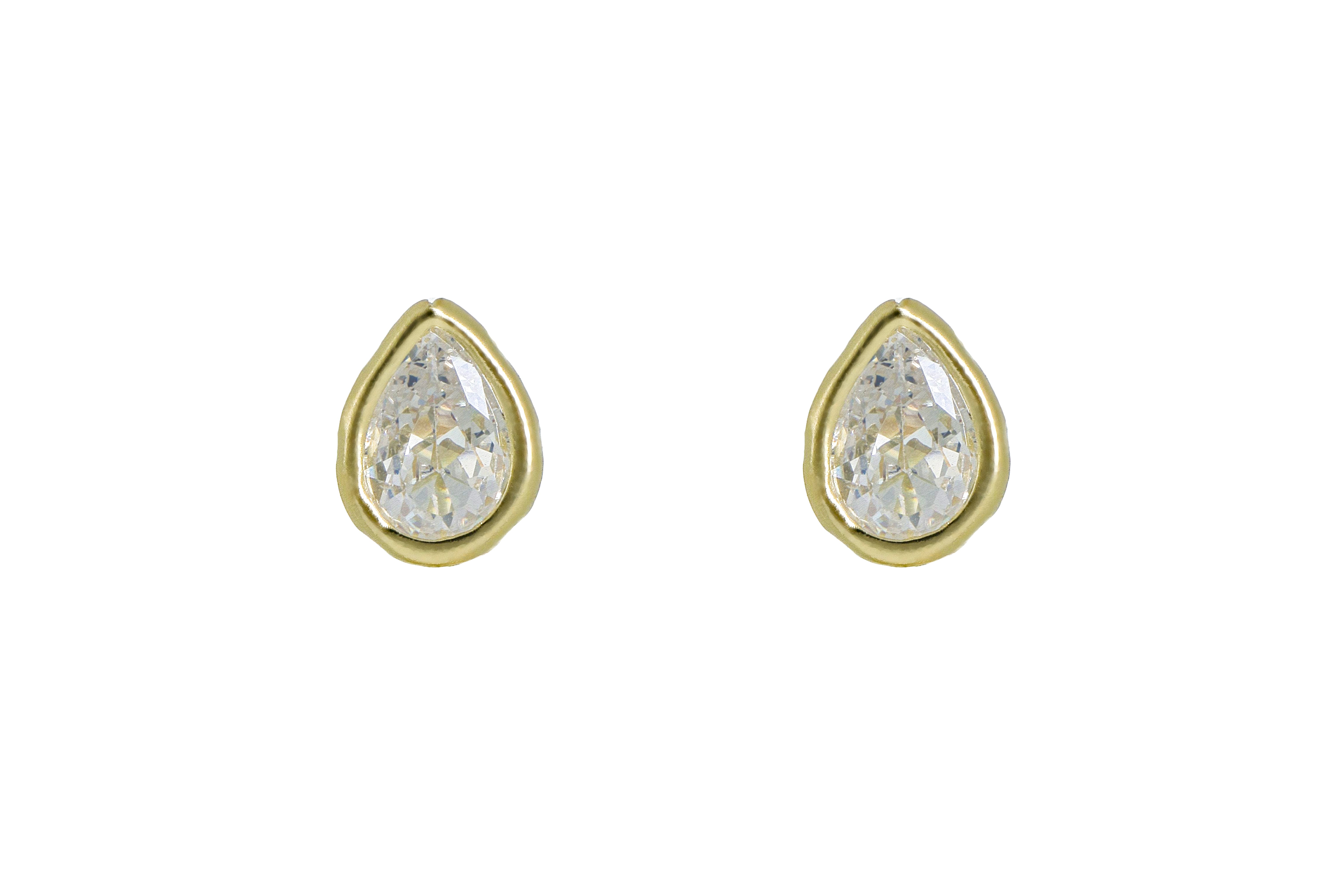 Aretes Broquel de Oro 10K – Gota de Cristal de 6x4mm con Bisel – Diseño Sofisticado y Romántico