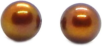 Broquel de Perla Cultivada AAA Botón Cafe en Oro amarillo de 14K