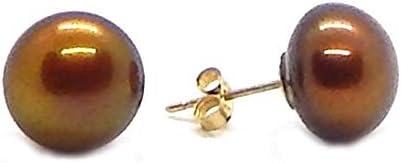 Broquel de Perla Cultivada AAA Botón Cafe en Oro amarillo de 14K