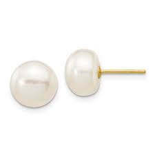 Broquel de Perla Cultivada AAA Boton Blanca en Oro amarillo de 14K