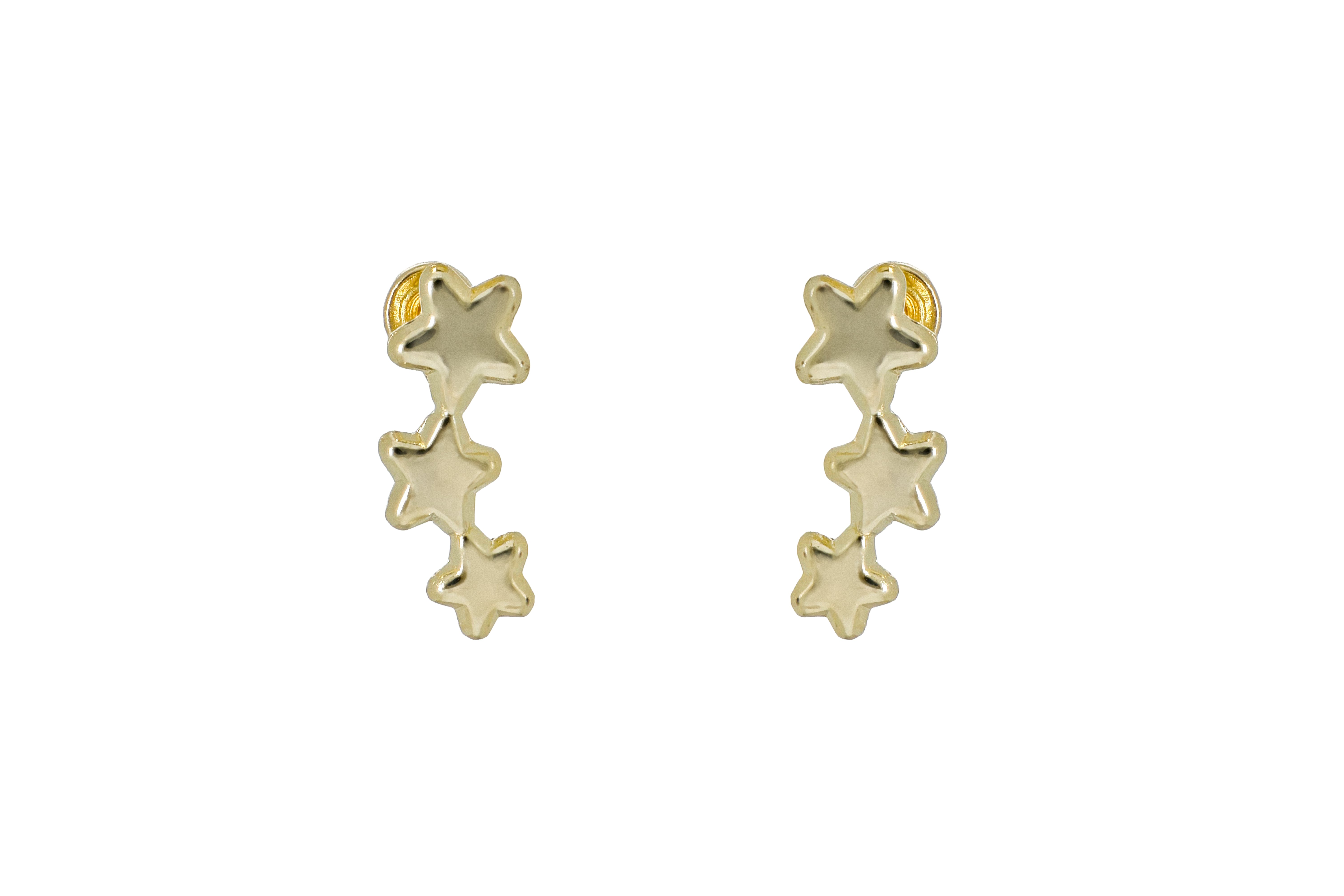 Aretes Broquel de Oro 10K – Estrella Fugaz de 9.5mm – Elegancia Romántica
