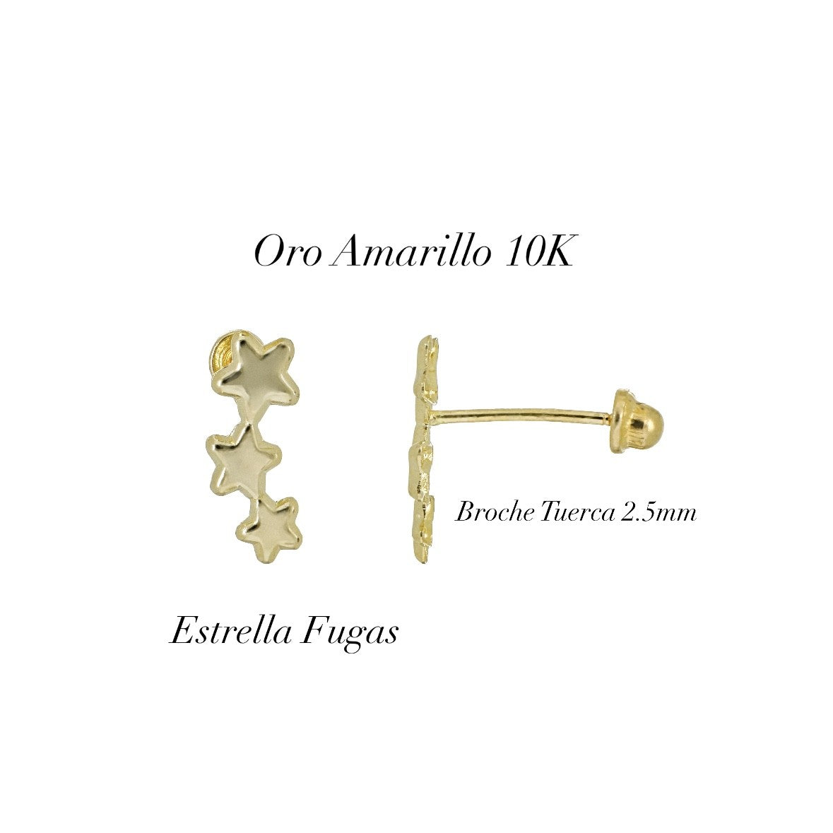 Aretes Broquel de Oro 10K – Estrella Fugaz de 9.5mm – Elegancia Romántica