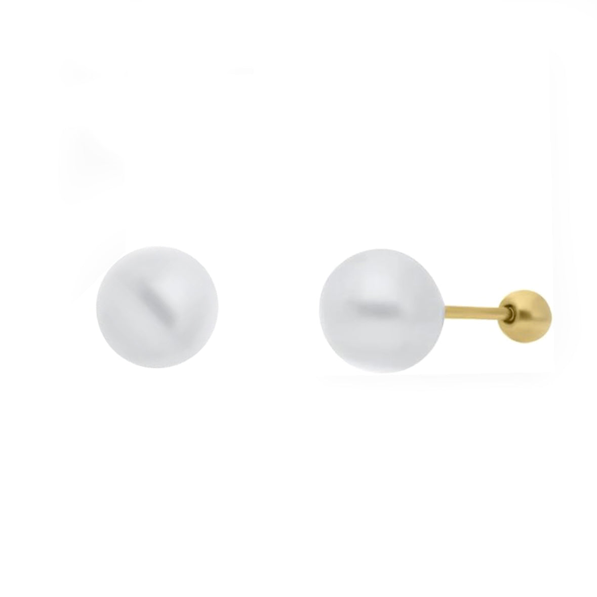 Aretes Broquel de Oro Genuino 10K – Perla Cultivada Blanca 4mm – Tuerca Bolita 2.5mm – Elegantes y Discretos