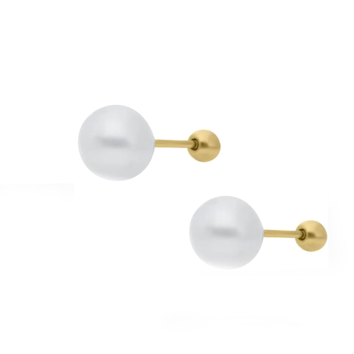 Aretes Broquel de Oro Genuino 10K – Perla Cultivada Blanca 4mm – Tuerca Bolita 2.5mm – Elegantes y Discretos