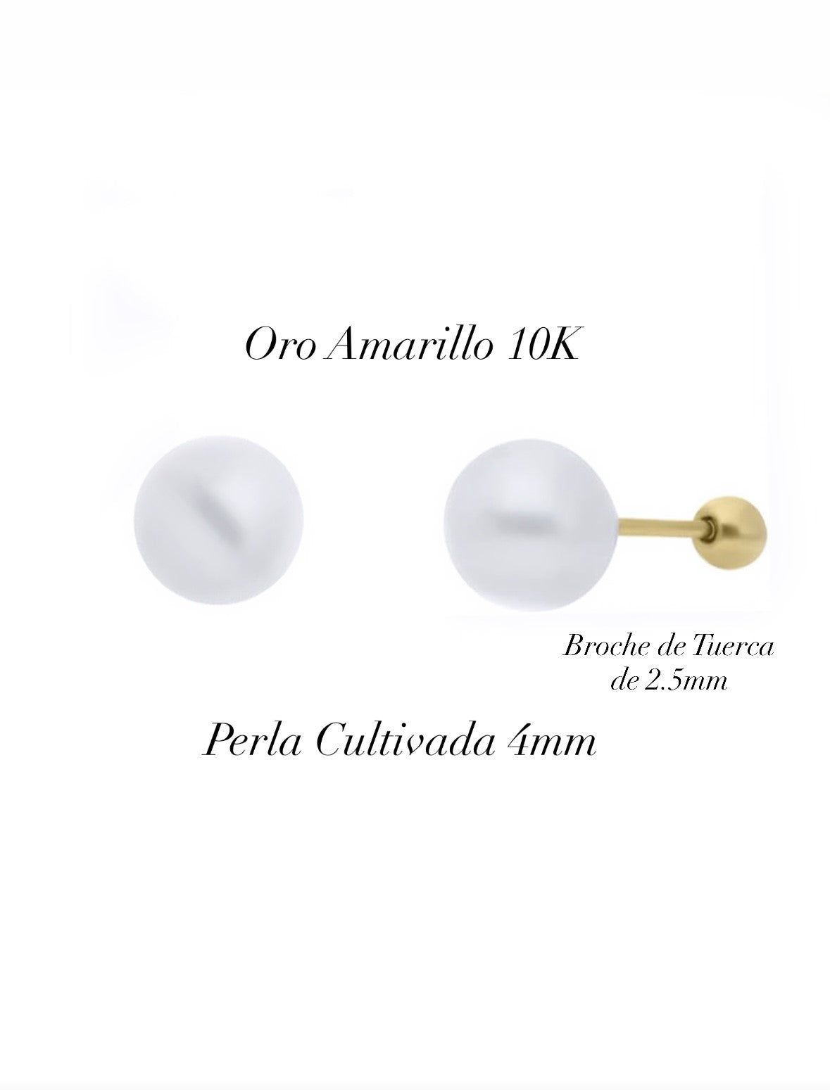 Aretes Broquel de Oro Genuino 10K – Perla Cultivada Blanca 4mm – Tuerca Bolita 2.5mm – Elegantes y Discretos