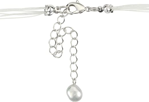 Collar de 12 hilos de Perlas Cultivadas Gris en metal con cadena de extension