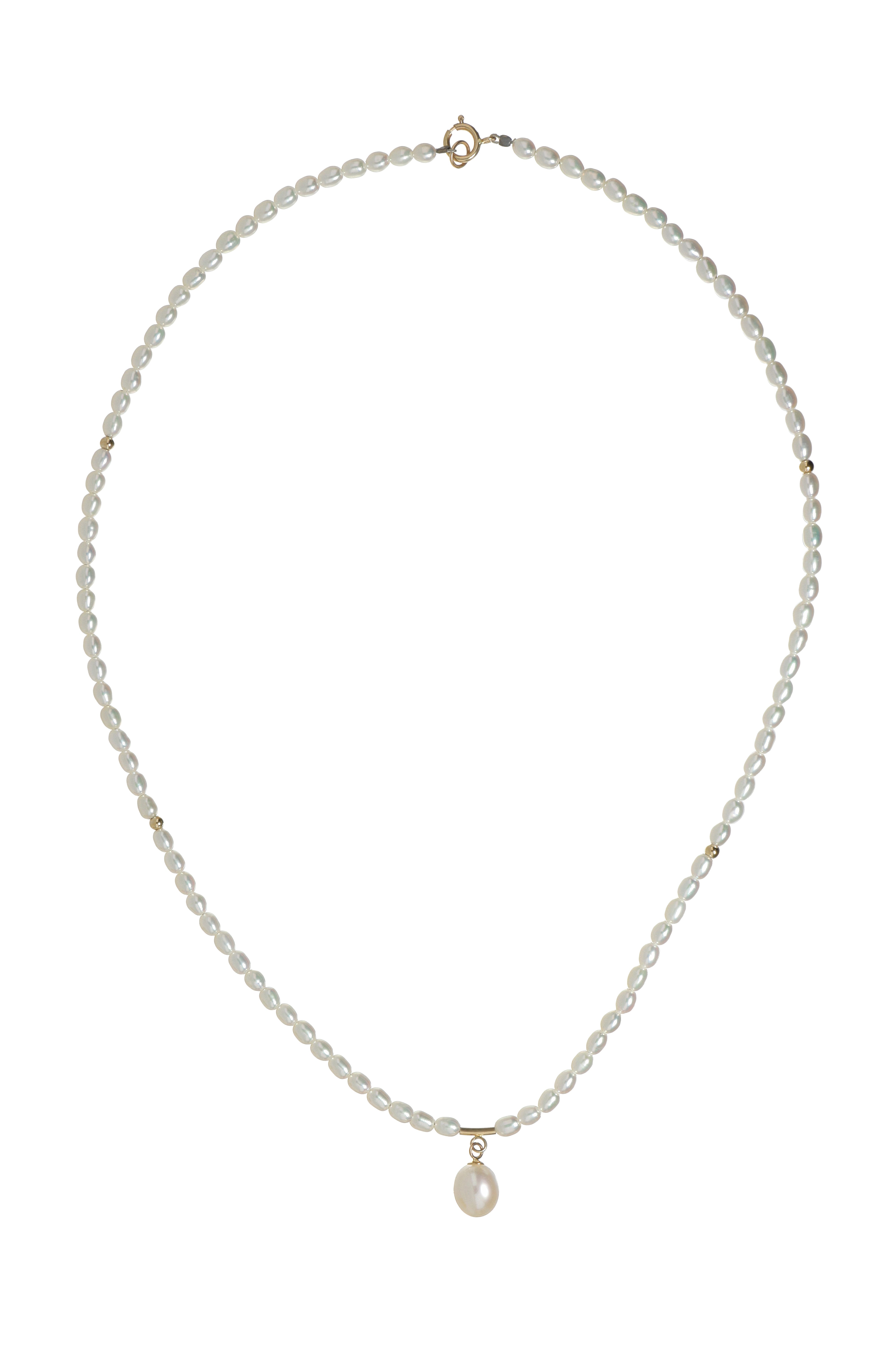 Collar de Perlas Cultivadas de 3mm con Perla Gota en Oro Amarillo de 14K - 40cm