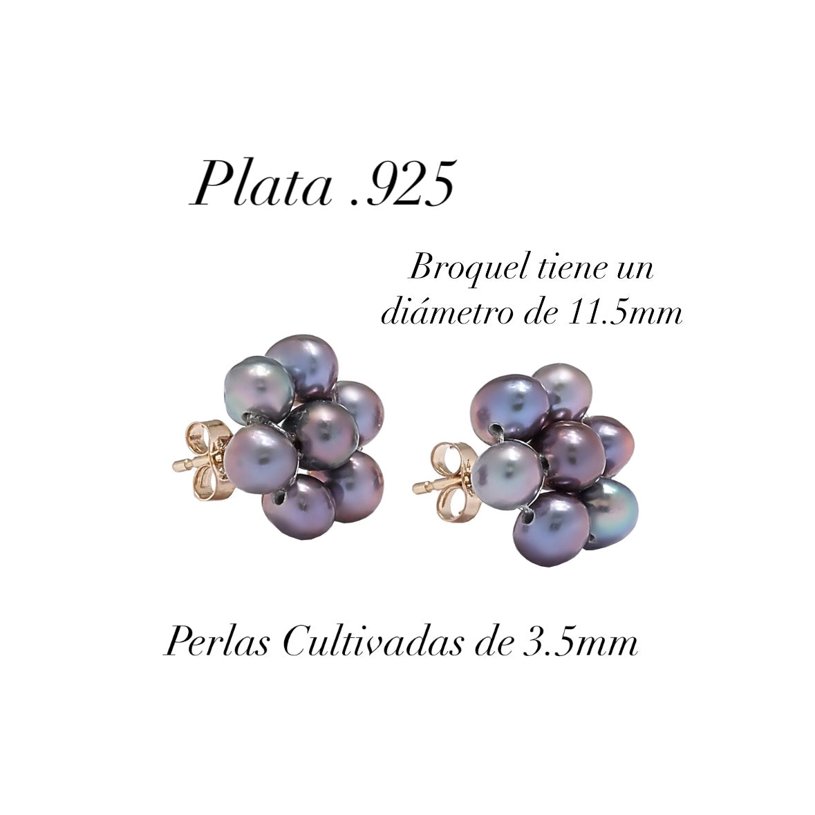 Aretes de perlas cultivadas Negro Tornasol tejidas de 3.5mm en forma de Flor, Diámetro total 11.5mm