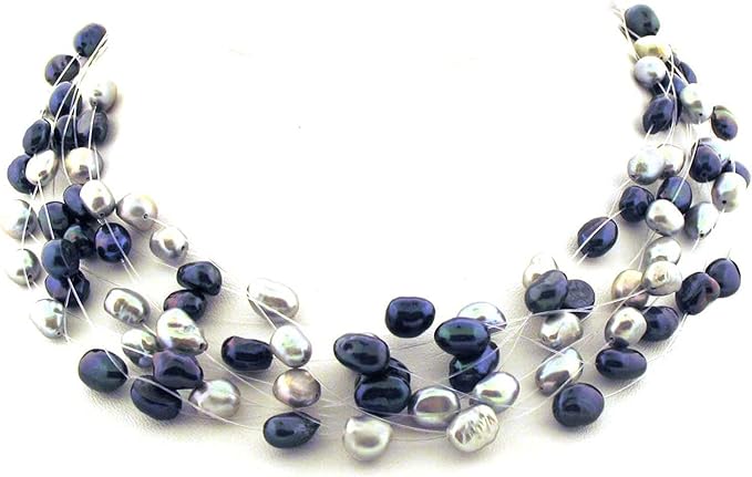 Collar de 12 hilos de Perlas Cultivadas Multi Color en metal con cadena de extension