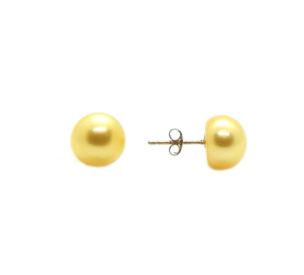 Broquel de Perla Cultivada AAA Boton Amarilla en Oro amarillo de 14K