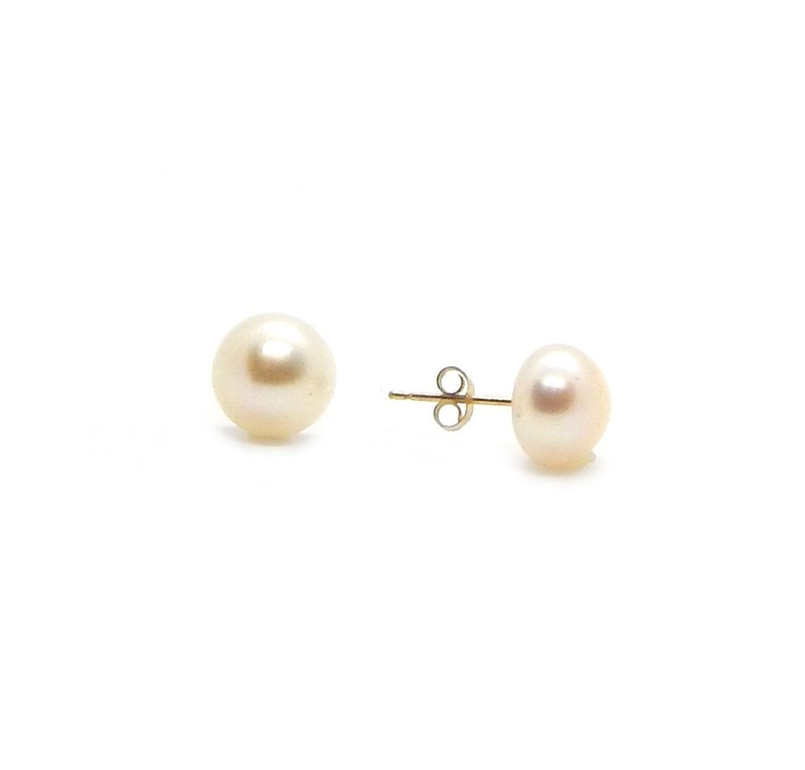 Broquel de Perla Cultivada AAA Boton Blanca en Oro amarillo de 14K