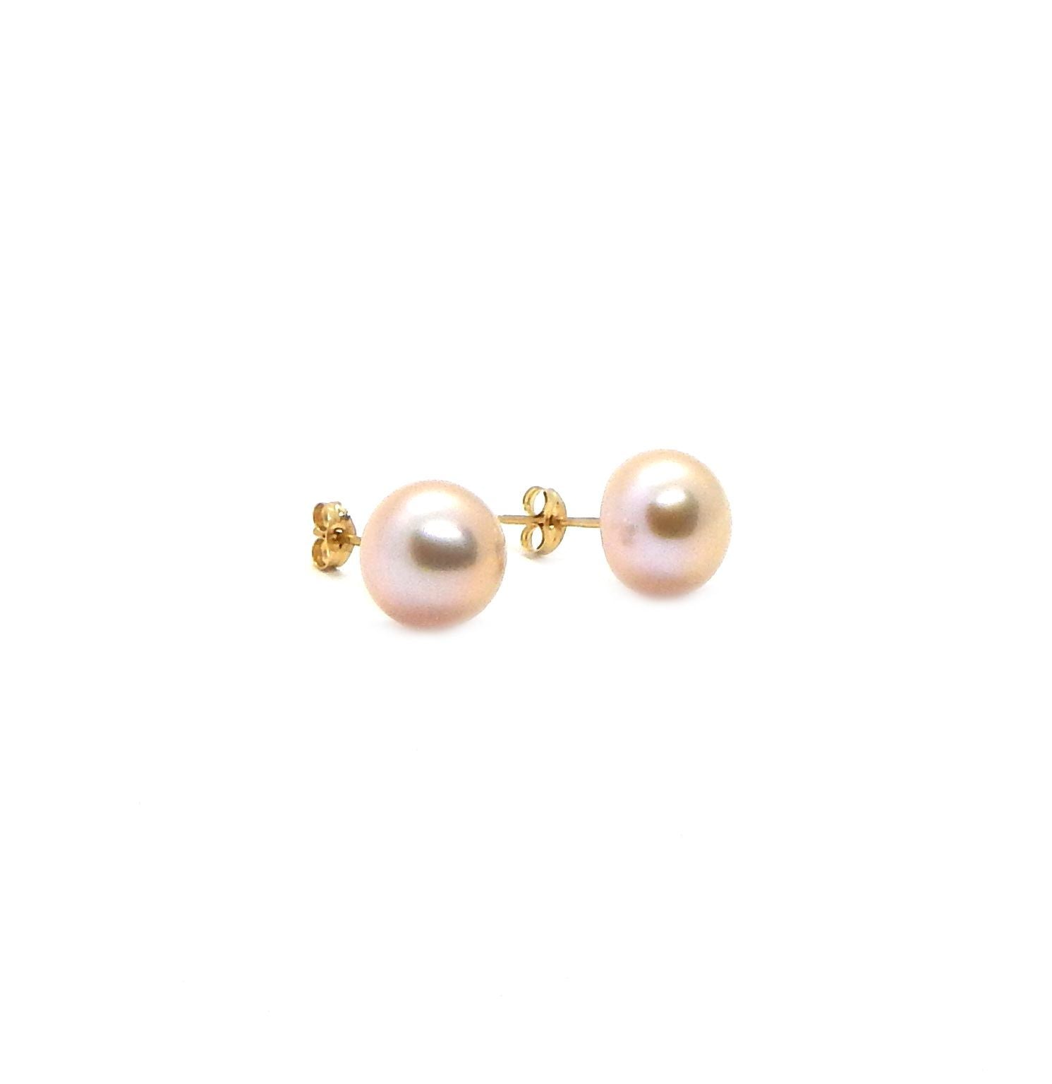 Broquel de Perla Cultivada 9mm AAA Botón Rosa en Oro amarillo de 14K