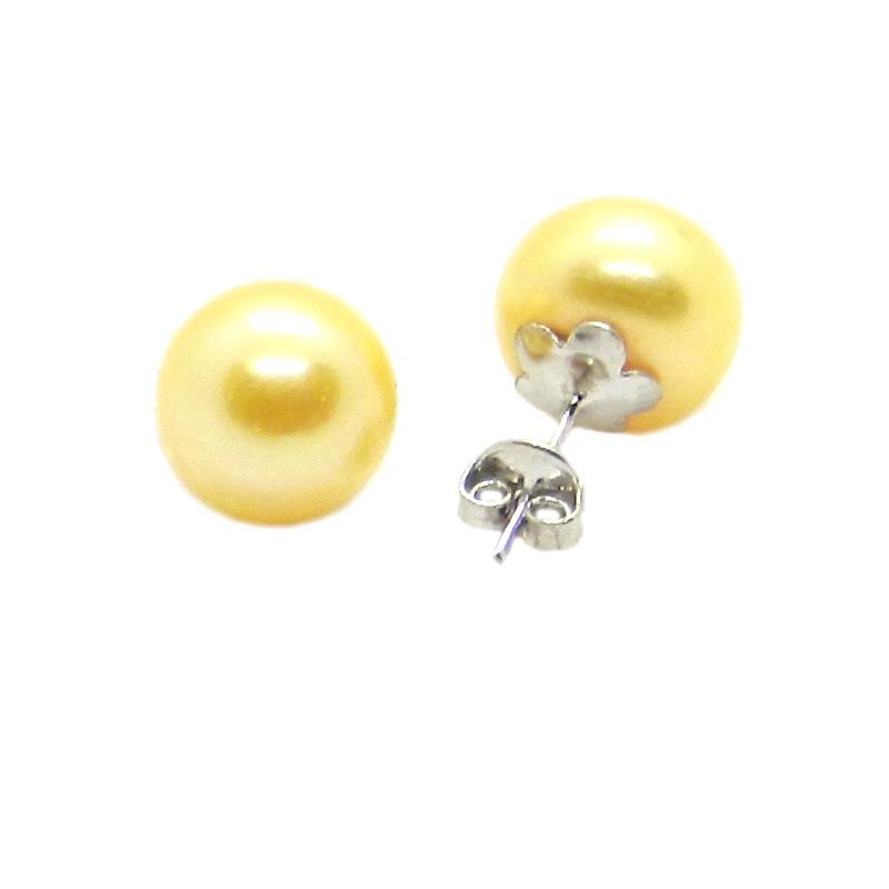 Broquel de Perla Cultivada AAA 9-10mm Boton Amarilla en Plata .925