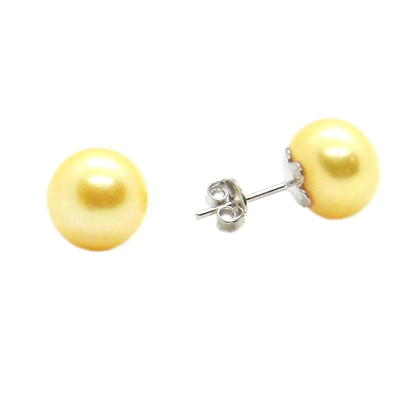 Broquel de Perla Cultivada AAA 9-10mm Boton Amarilla en Plata .925
