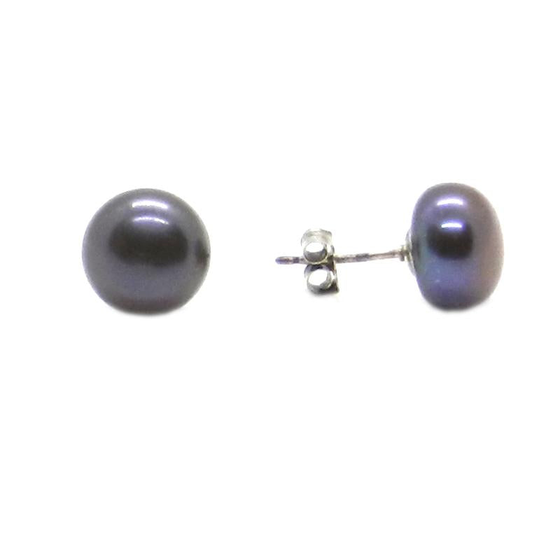 Broquel de Perla Cultivada AAA Boton Tornasol negro en Plata .925