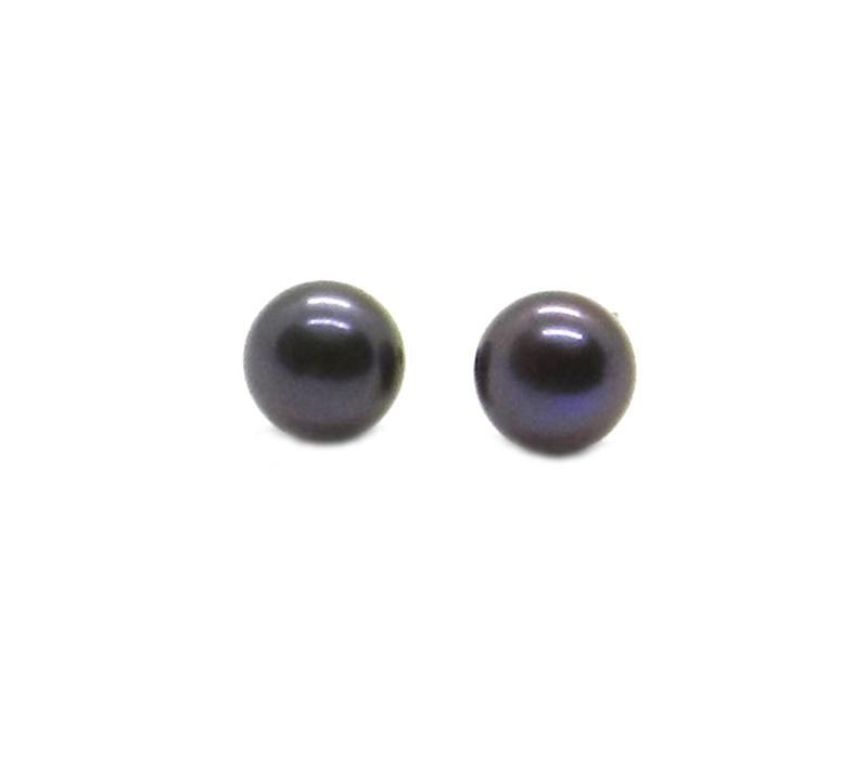 Broquel de Perla Cultivada AAA Boton Tornasol negro en Plata .925
