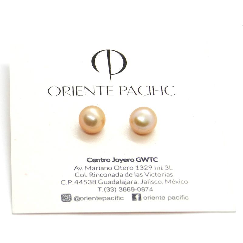 Broquel de Perla Cultivada AAA 9-10mm Boton Beige en Plata .925