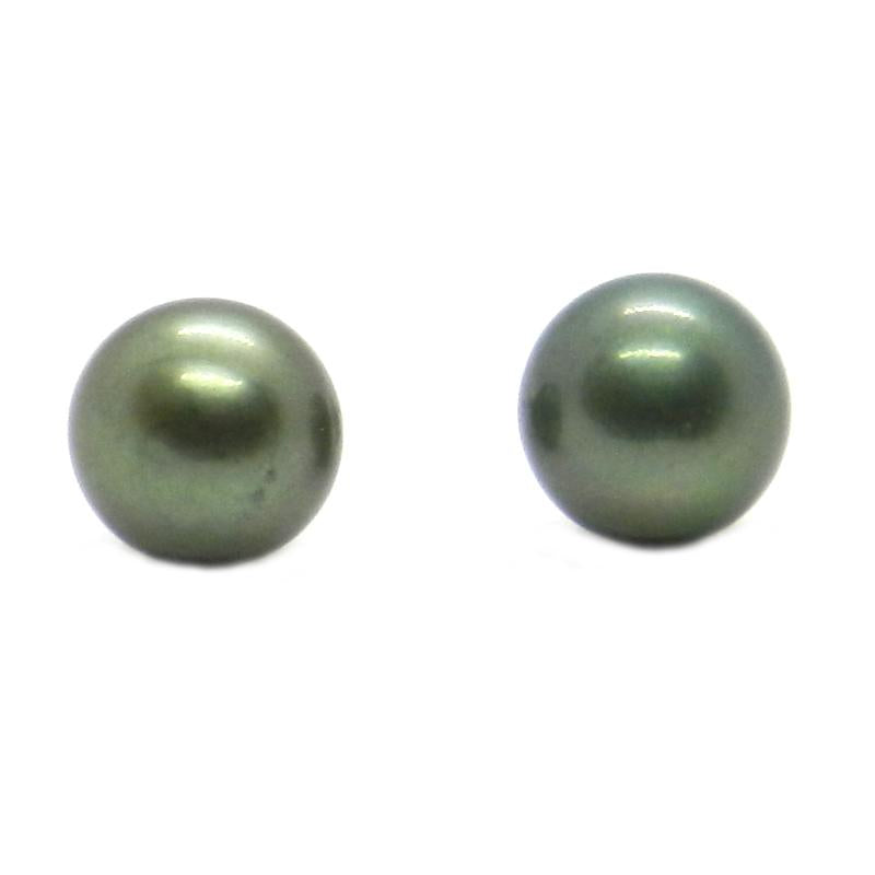 Broquel de Perla Cultivada A 9-10mm Boton Verde Militar en Plata .925