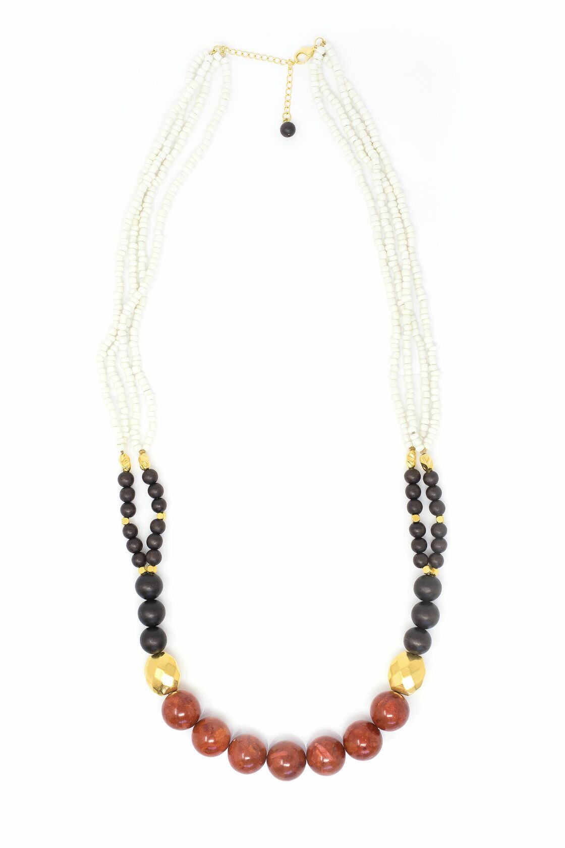 Collar Largo de esponja Coral rojo, Madera, Porcelana y Metal chapeado en oro de 14K