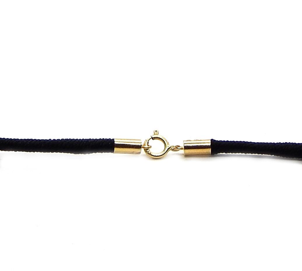 Collar de Madre Perla con Diamantes en Oro de 14k con Cordon de Seda Negro