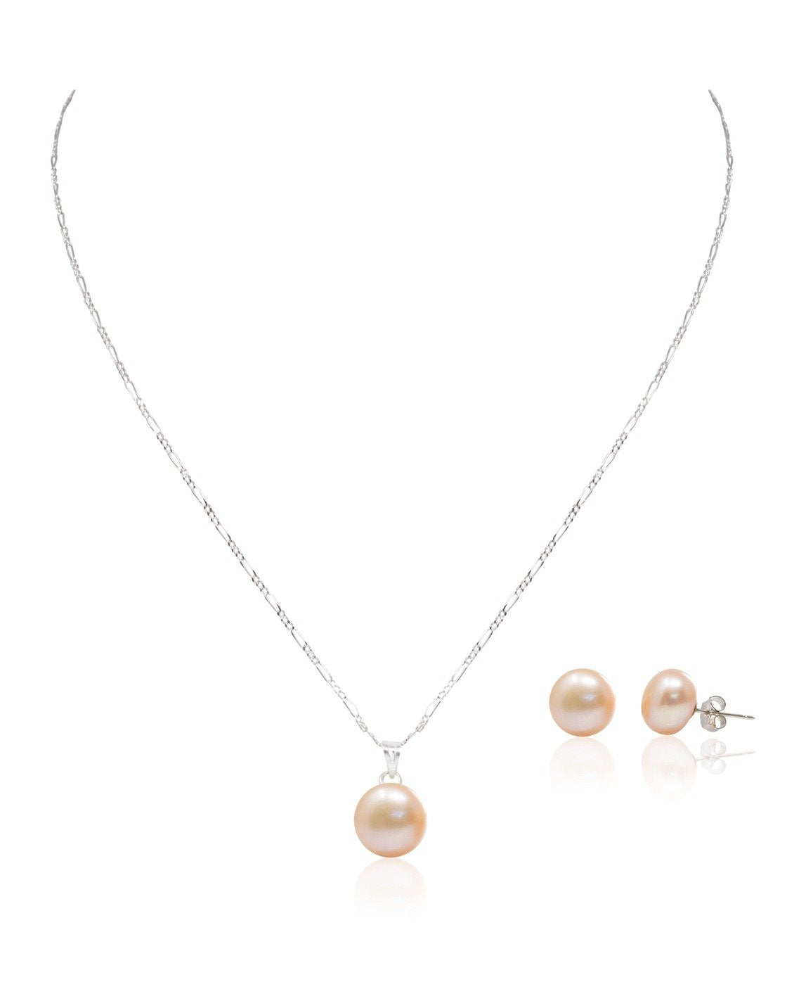 Juego de Aretes y Dije de Perla Cultivada AAA Beige de 9-10mm con cadena de Plata .925 Ley