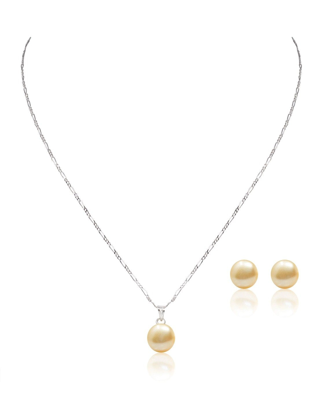 Juego de Aretes y Dije de Perla Cultivada AAA amarilla de 9-10mm con cadena de Plata .925 Ley