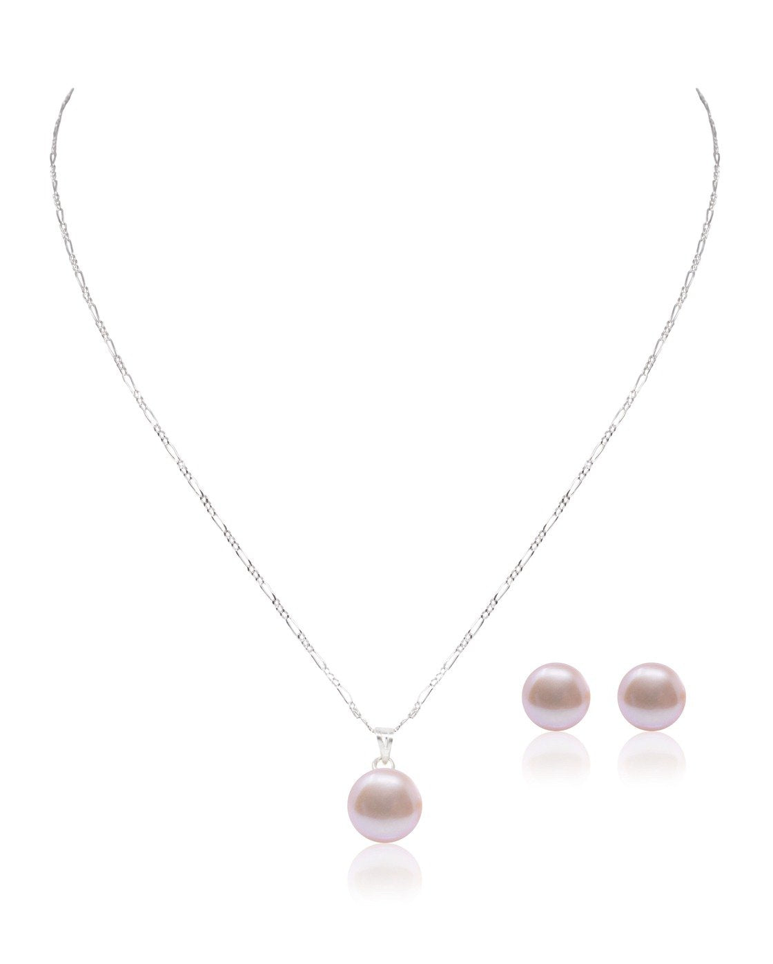 Juego de Aretes y Dije de Perla Cultivada AAA Rosa de 9-10mm con cadena de Plata .925 Ley