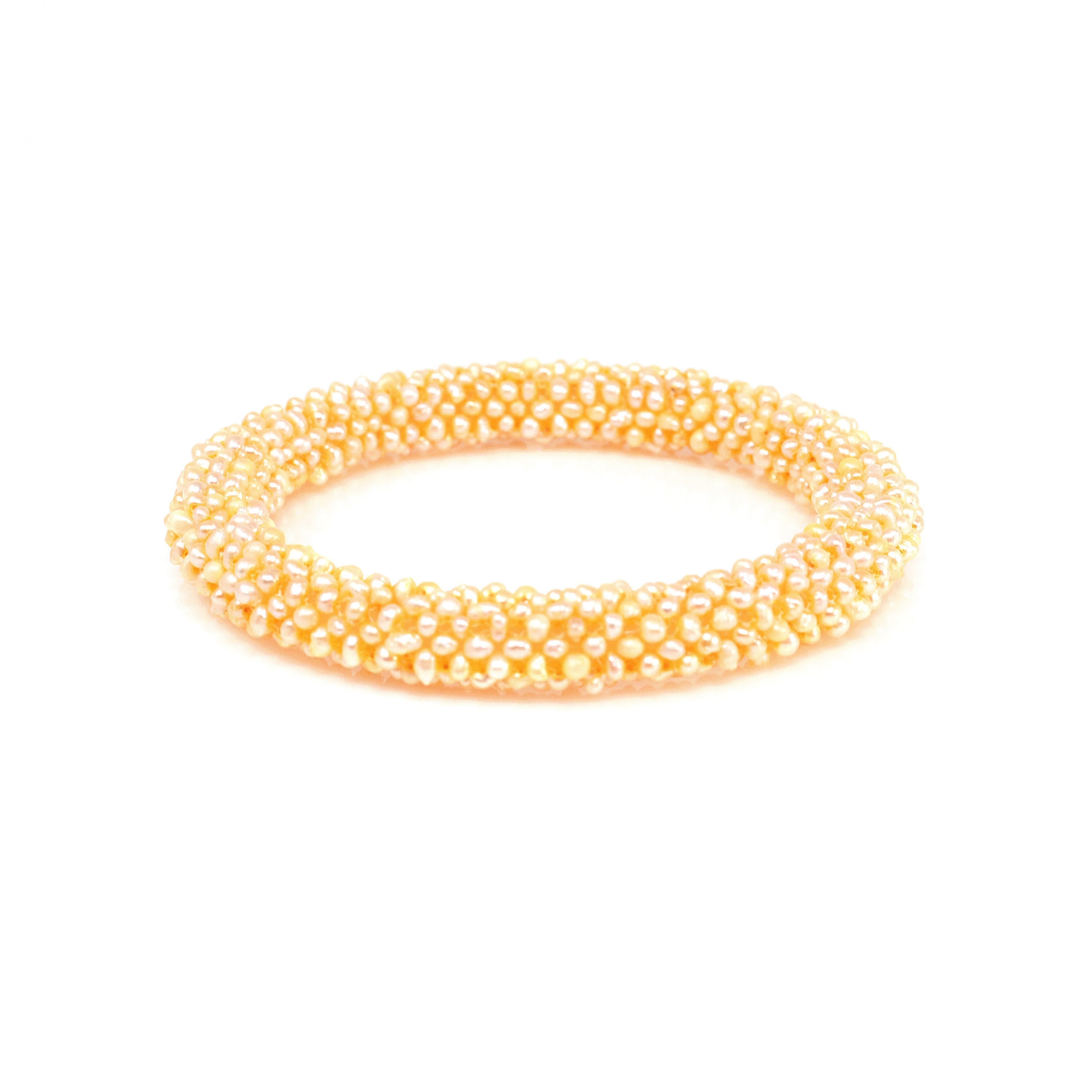 Brazalete de Perlas cultivadas tejidas Arroz color amarilla.