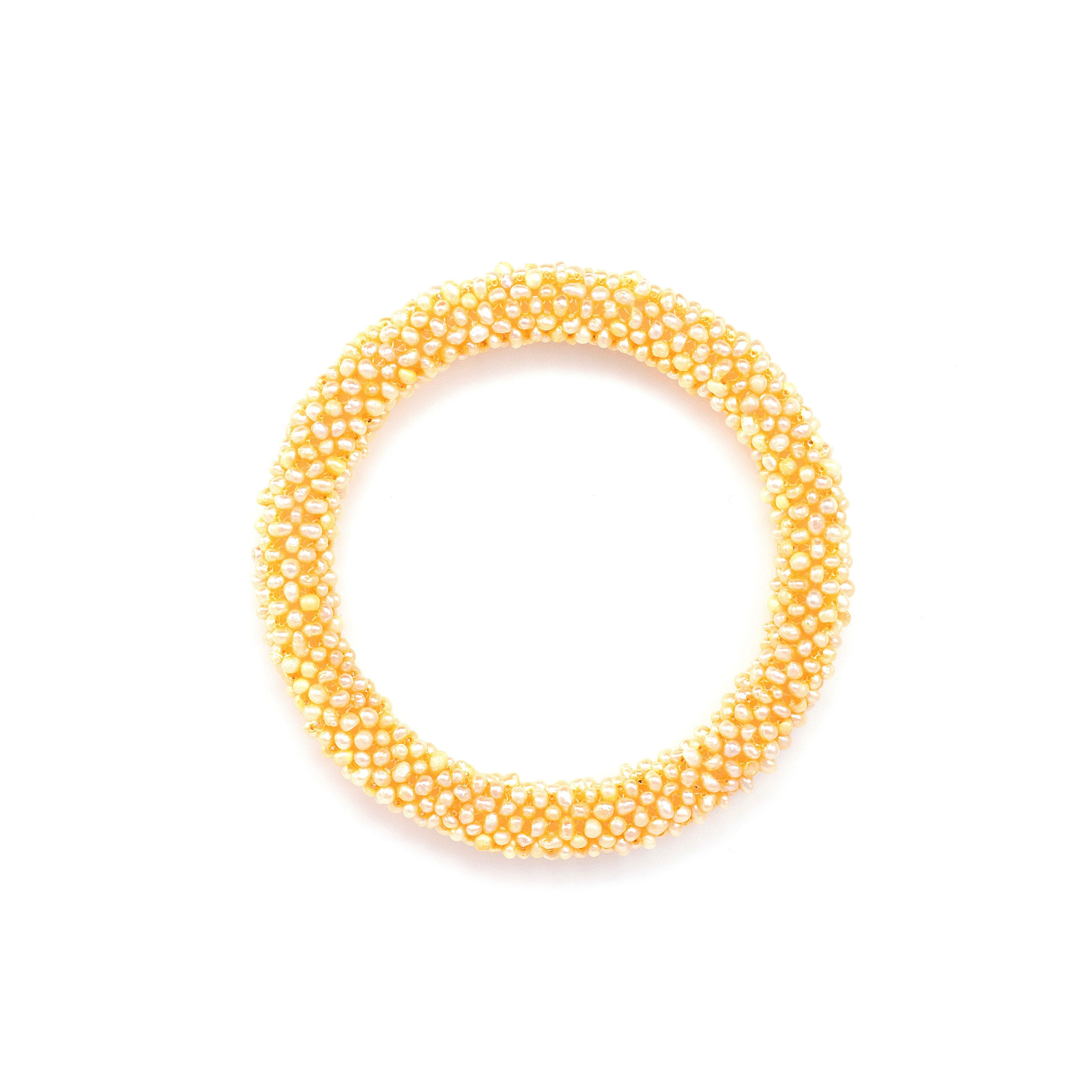 Brazalete de Perlas cultivadas tejidas Arroz color amarilla.