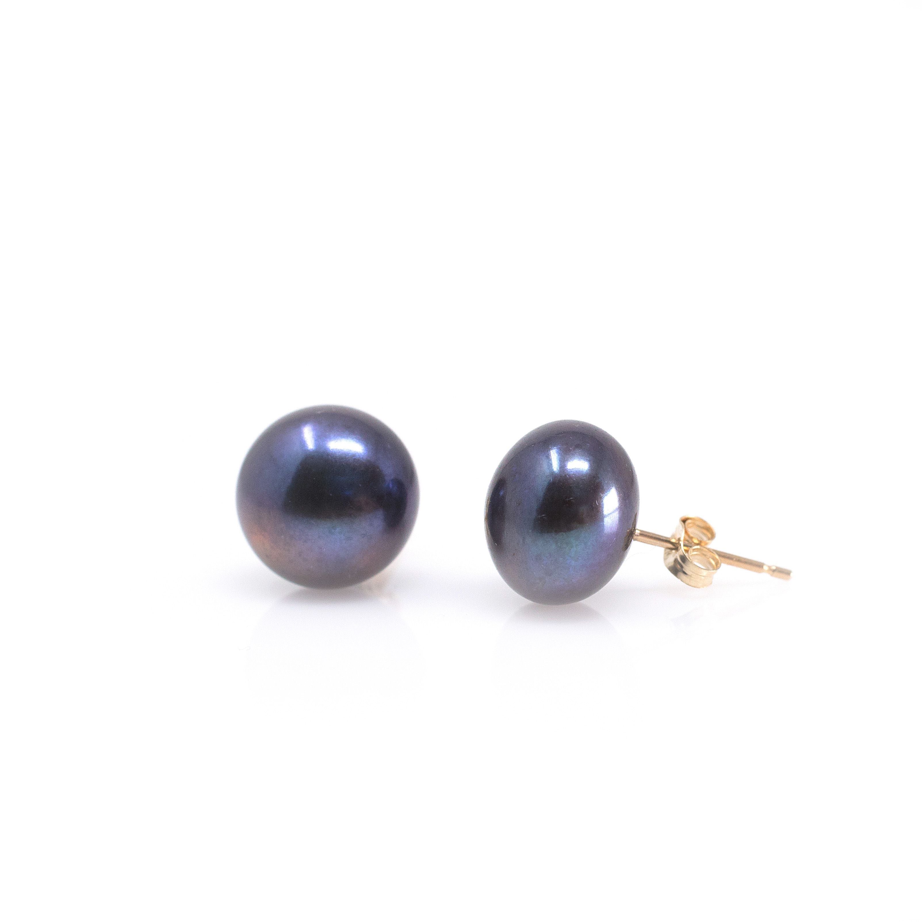 Juego de Collar, Pulsera y Broqueles de Perla Cultivada Tornasol Negra con Cuentas y Broche en Oro de 14K